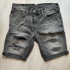 Levi's 511 Shorts Slim 30W Gray Distressed Ripped Denim